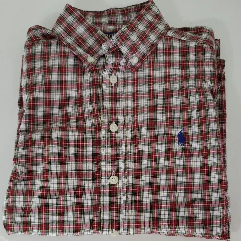 Polo by Ralph Lauren Boys Red Plaid Button Down Long Sleeve Shirt Size M 10-12